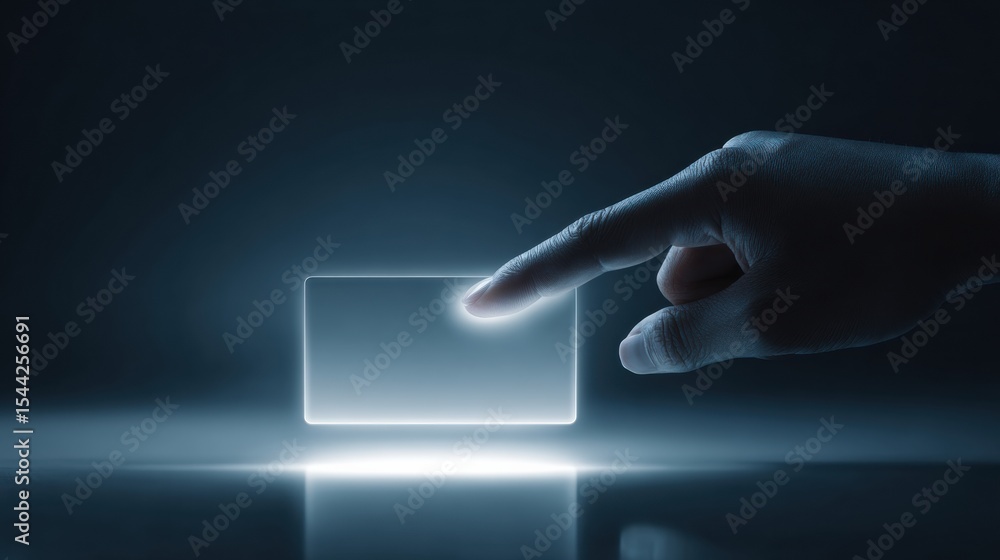 Poster Digital Scratch Card Illuminated With Hand Swipe Creating a Glowing Effect in a Dark Setting