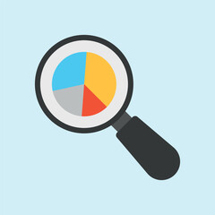 Chart in vibrant colors with light shadow magnifier delivers a clear audit symbol icon.