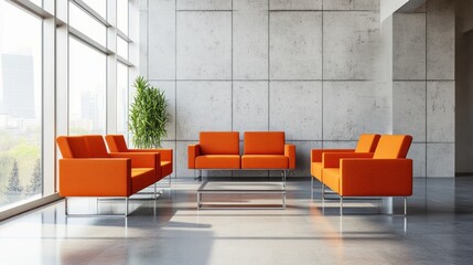 Modern waiting area with orange seating