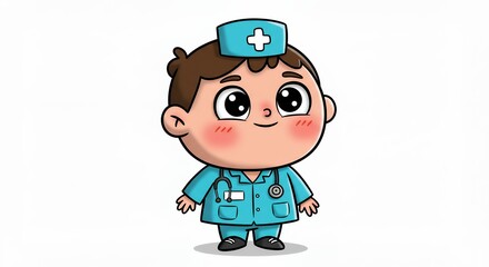 Obraz premium Cute cartoon child doctor illustration