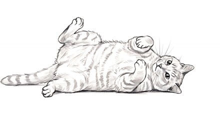 Cute gray cat lying on back illustration