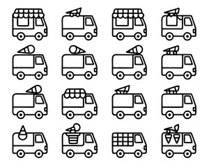 Ice cream van icon flat thin line style illustration isolated on transparent background