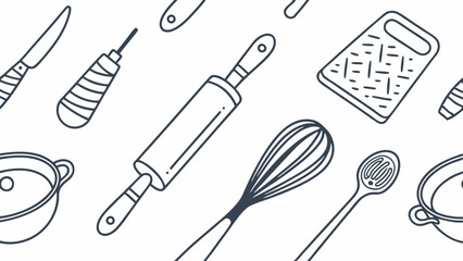 Minimal Cooking Tools Background – Repeating Line Icons