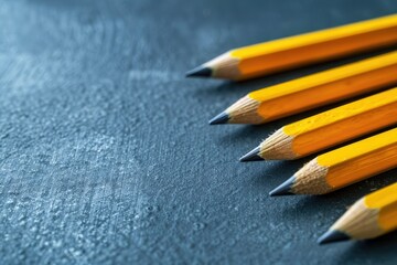 High Detail Image of a Set of Pencils and Pencils Are Arranged on a Gray Background