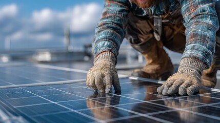 Close-Up of Man Technician in Work Gloves Installing Equipment

