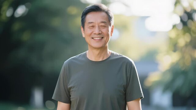 A smiling middle-aged man with Asian features