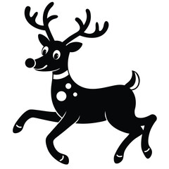 Playful black silhouette of a cheerful christmas reindeer in a joyful jumping pose