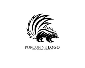 Creative stylized porcupine logo icon in black and white with electric spine elements and walking pose, ideal for eco-themed branding.

