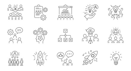 Fototapeta premium Business concept vector line icons, representing ideas, team work, success and solutions