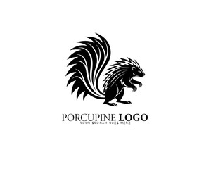 Fototapeta premium Stylish porcupine vector silhouette with circular electric spine design in monochrome, ideal for modern branding identity and nature-related businesses.