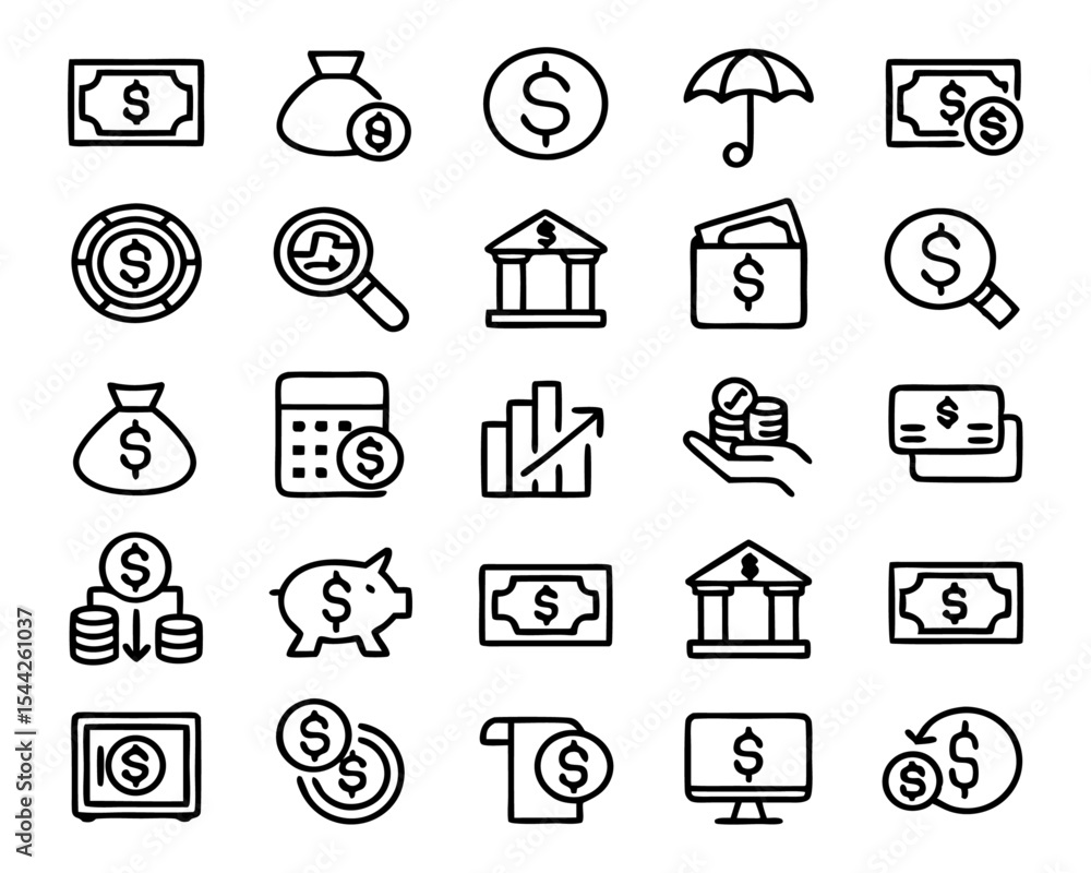 Poster thin line art transaction history icon set isolated on transparent background