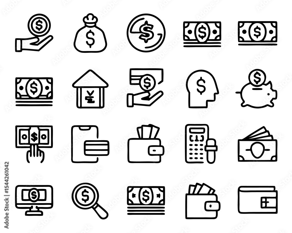 Poster thin line art transaction history icon set isolated on transparent background