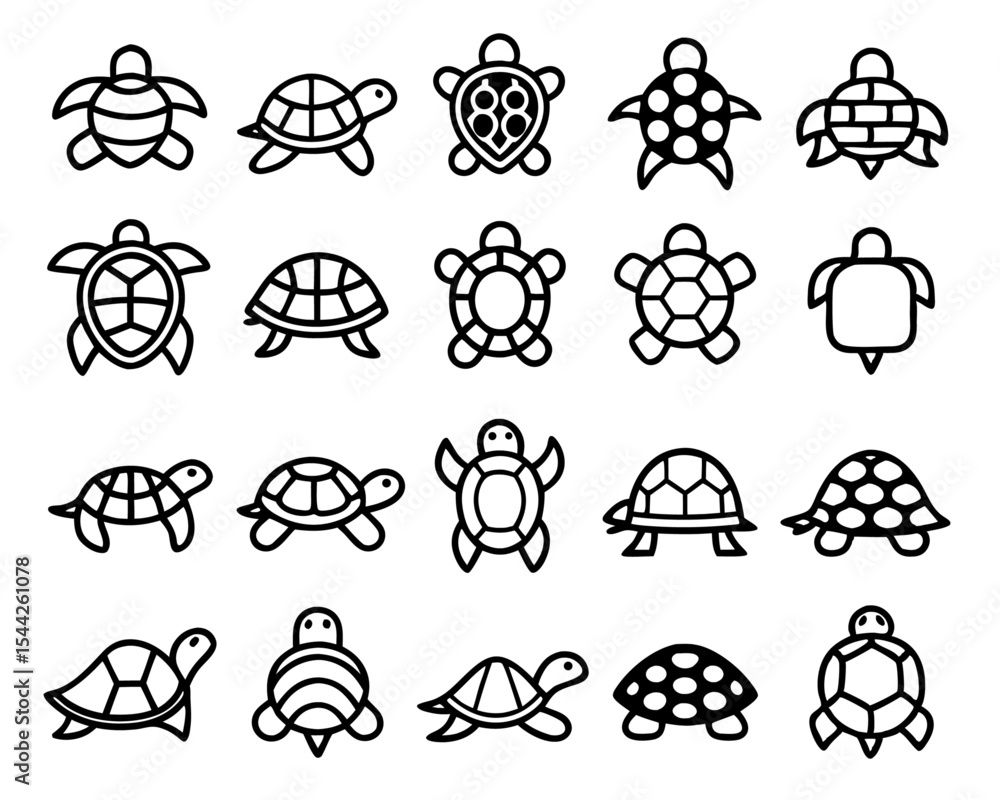 Poster single thin line art turtle icon isolated on transparent background