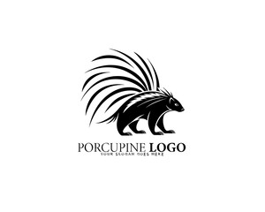 Fototapeta premium Clean and elegant porcupine vector logo with simplified quill styling and monochrome layout, perfect for branding identity and minimal animal design visuals.