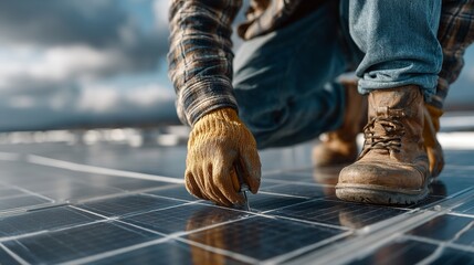Close-Up of Man Technician in Work Gloves Installing Equipment

