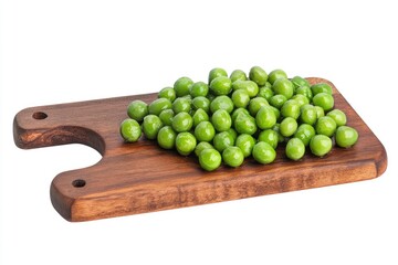 Peas on a Wooden Cutting Board Ready for Cooking Isolated on White Background, Depth of Field