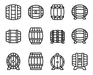 Thin line art wooden barrel icon isolated on transparent background