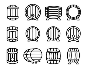 Thin line wooden barrel icon isolated on transparent background