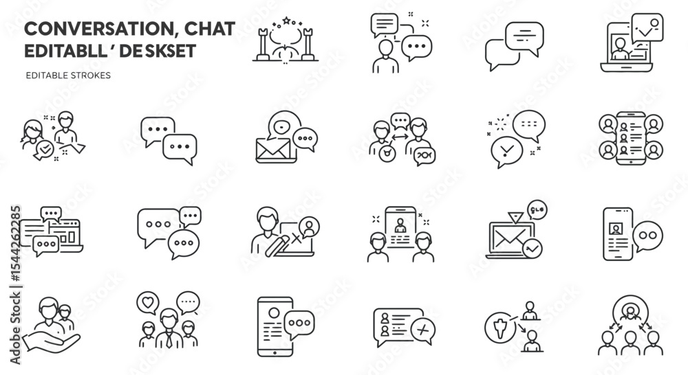 Poster collection of conversation and chat icons representing communication and networking
