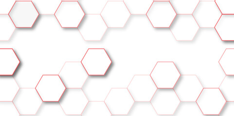 Abstract white background with red hexagons seamless pattern and geometric in vector design. Futuristic blue neon honeycombs. Modern technology design .Minimal style website banner, decoration .