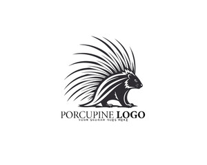 Obraz premium Elegant circular porcupine logo with flowing quills and bold monochrome styling, perfect for brand identity, wildlife foundation branding, and abstract nature-themed logo concepts.