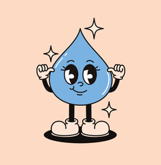 Cute groovy raindrop character. Flat vector illustration.