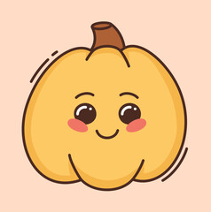 Cartoon yellow pumpkin. Flat vector illustration.