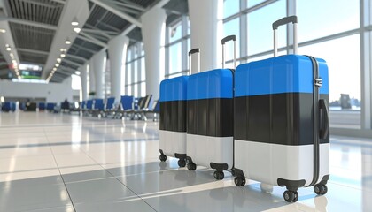 Luggage with Estonia flag at the airport.