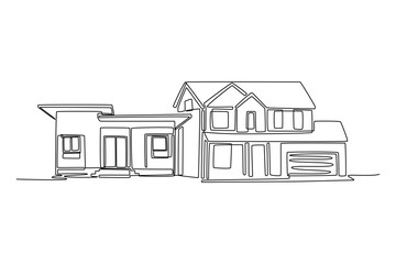 Real estate concept. Single line draw design. Vector graphic illustration