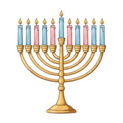 Gold Menorah with Pink and Blue Candles