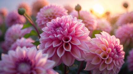 High detail macro photo of bright pink dahlia bloom captured in soft afternoon garden light aesthetic floral photography for wallpaper background