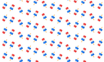  Popsicle seamless pattern. Red and blue white summer decor. Good for 4th of July, memorial day, Columbus day wrapping paper, textile prints, banners, backgrounds.