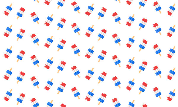 Popsicle seamless pattern. Red and blue white summer decor. Good for 4th of July, memorial day, Columbus day wrapping paper, textile prints, banners, backgrounds.