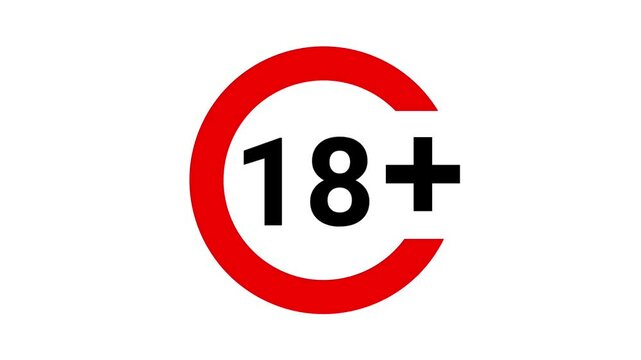 18+ age restriction symbol with bold red circle and black text on white background..
