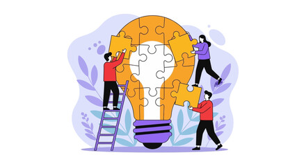 Collaborative Team Assembling Lightbulb Puzzle, Idea Concept Illustration © Basecamp