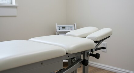 Chiropractors examination table in neutral clinic room