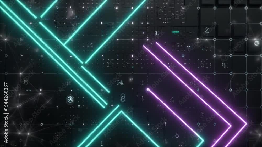 Poster futuristic digital technology with luminous geometric lines and glowing abstract patterns in modern 