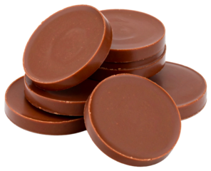 stack of chocolate coins isolated on white background