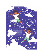 Back to School poster with a black boy and a black girl diving in the sky
