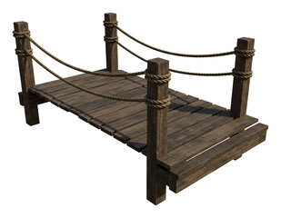 Obraz premium 古風な木製の小橋 頑丈なロープ付き 静かに揺れる