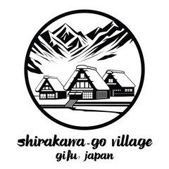 Circle Icon Shirakawa-go Village. Vector illustration