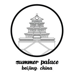 Circle Icon Summer Palace. Vector Illustration
