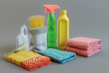 Flawless Image of Spray Detergent Dishwashing Brush Dust Cloths Sponge Scoop and Broom