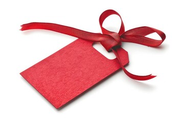 Ultra Quality Image of Red Gift Tag or Label with Ribbon Isolated on White Background