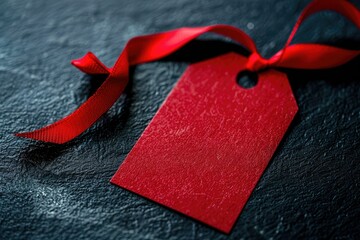 Sharp Image of Red Tag with a Red Ribbon