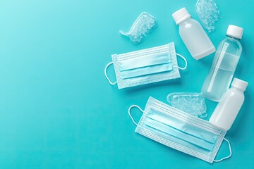 Premium Quality Visual of Top View Medical Masks and Disinfectant