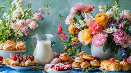 still life with fruit and flowers