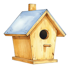 小さな可愛い鳥小屋 温かい木の色 青い屋根