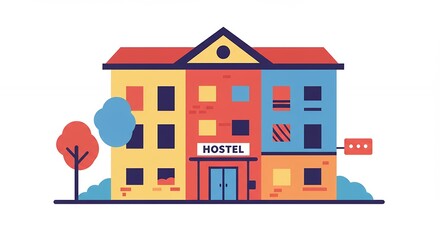 Colorful hostel building illustration