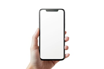 High Quality Image of Hand Holding Phone for Mockup Isolated on White Background